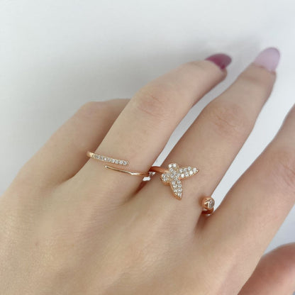 Sterling Silver Rose Gold Plated Adjustable CZ Butterfly Ring