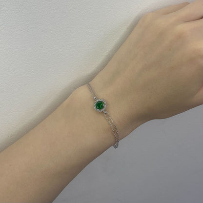 Sterling Silver Rhodium Plated Round Emerald Green CZ Bracelet