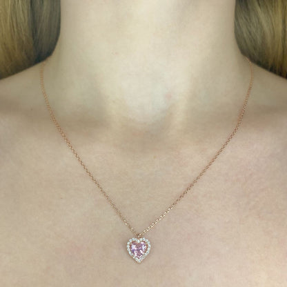 Sterling Silver Rose Gold Plated CZ Heart Necklace