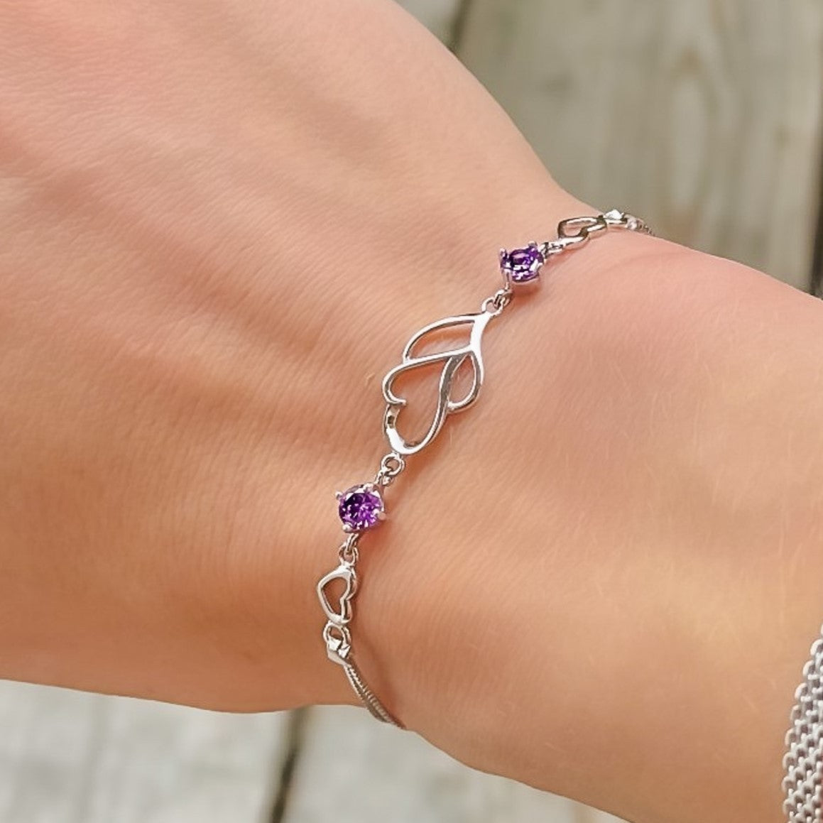 Sterling Silver Rhodium Plated CZ Heart Bracelet