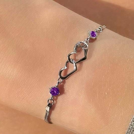 Sterling Silver Rhodium Plated CZ Heart Bracelet