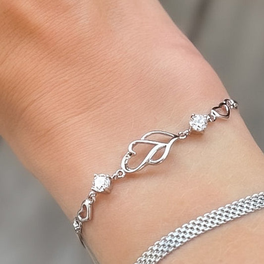 Sterling Silver Rhodium Plated CZ Heart Bracelet