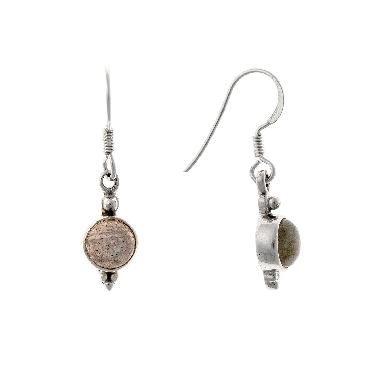 Sterling Silver Round Labradorite Drop Earrings