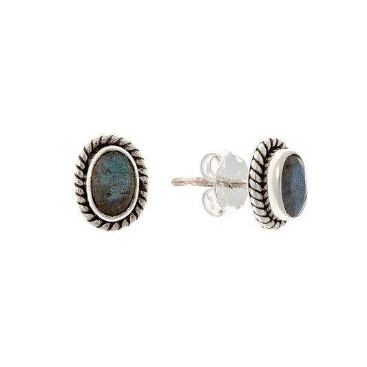 Sterling Silver Oval Labradorite Studs