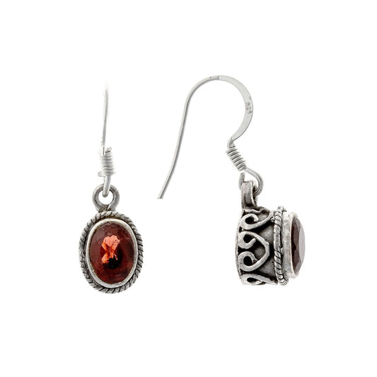 Sterling Silver Oval Garnet Drop Earrings