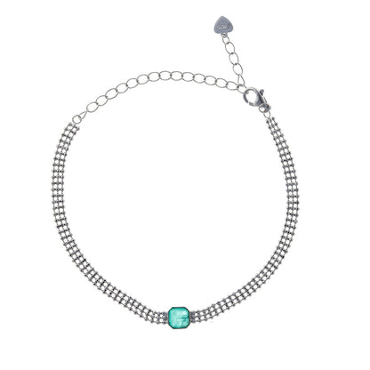 Sterling Silver Rhodium Plated Green CZ Bracelet