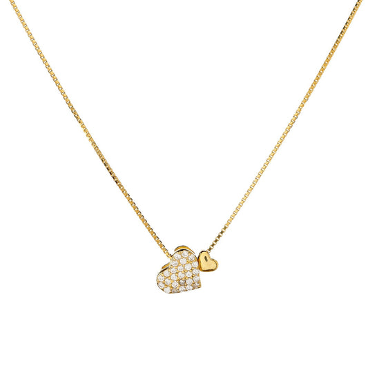 Sterling Silver Gold Plated CZ Hearts Pendant Necklace