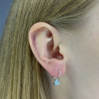 Sterling Silver Drop Earrings with Square Blue Topaz