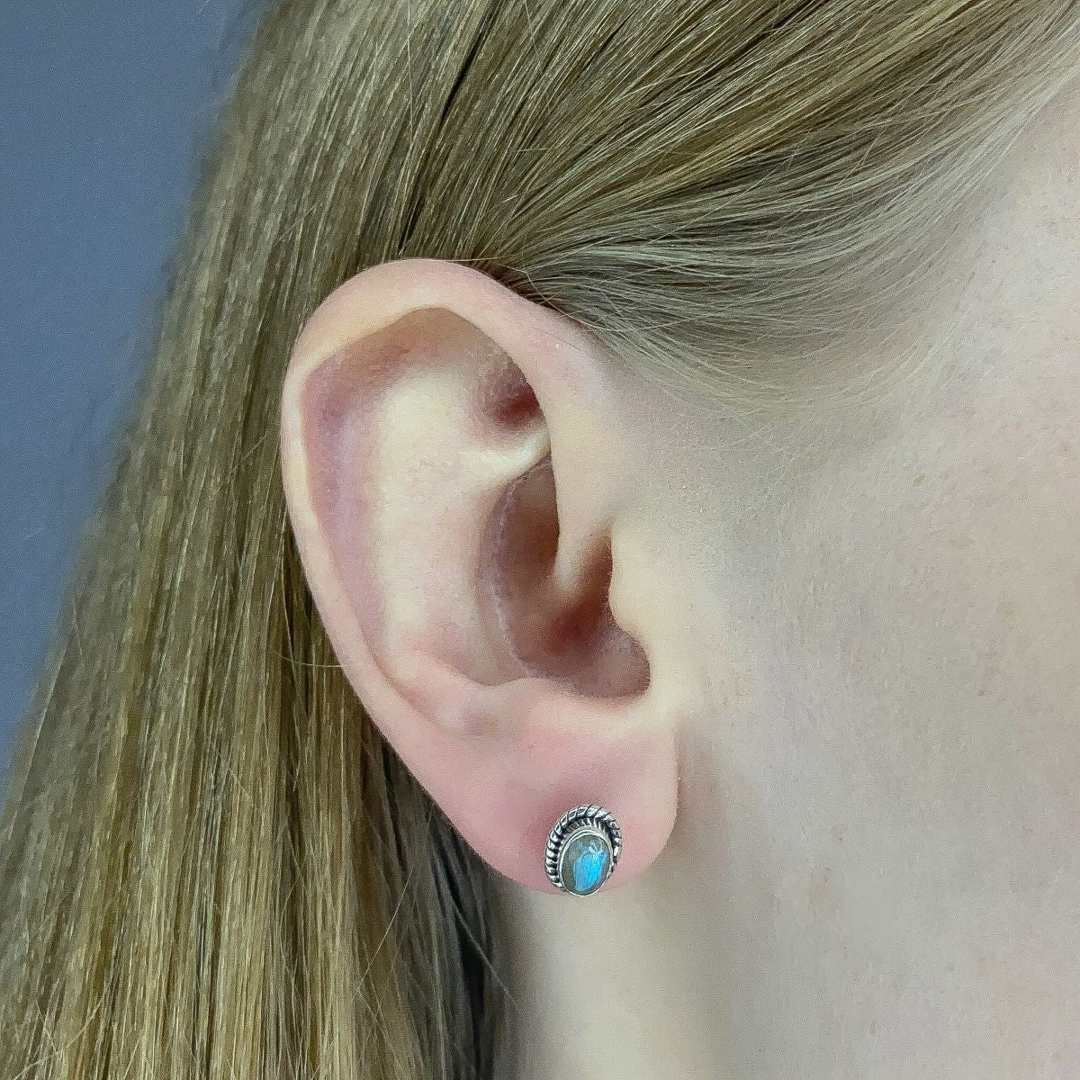 Sterling Silver Oval Labradorite Studs