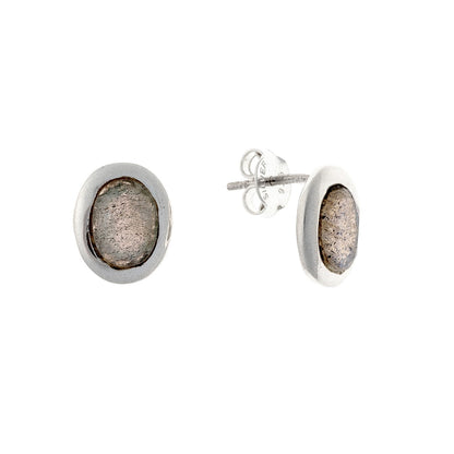 Sterling Silver Oval Labradorite Studs