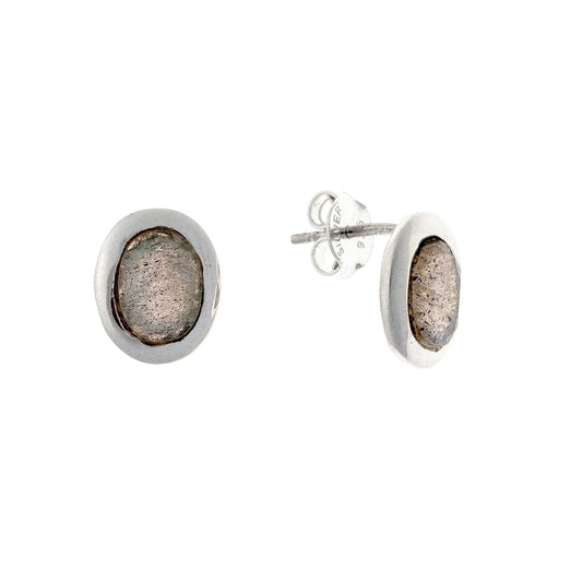 Sterling Silver Oval Labradorite Studs