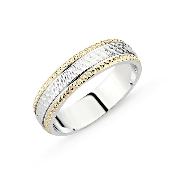 Sterling Silver Rhodium & Gold Plated Band Ring