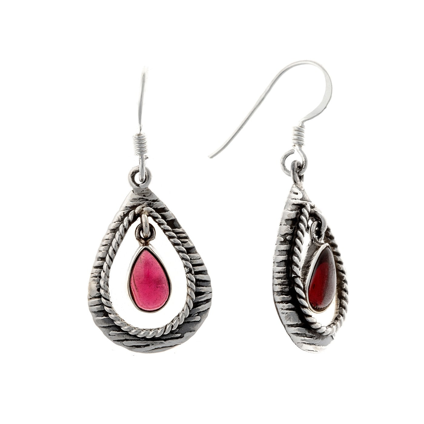 Sterling Silver Garnet Drop Earrings