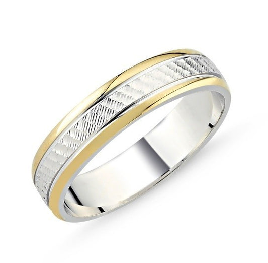 Sterling Silver Rhodium & Gold Plated Band Ring