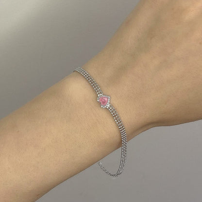 Sterling Silver Rhodium Plated CZ Heart Bracelet