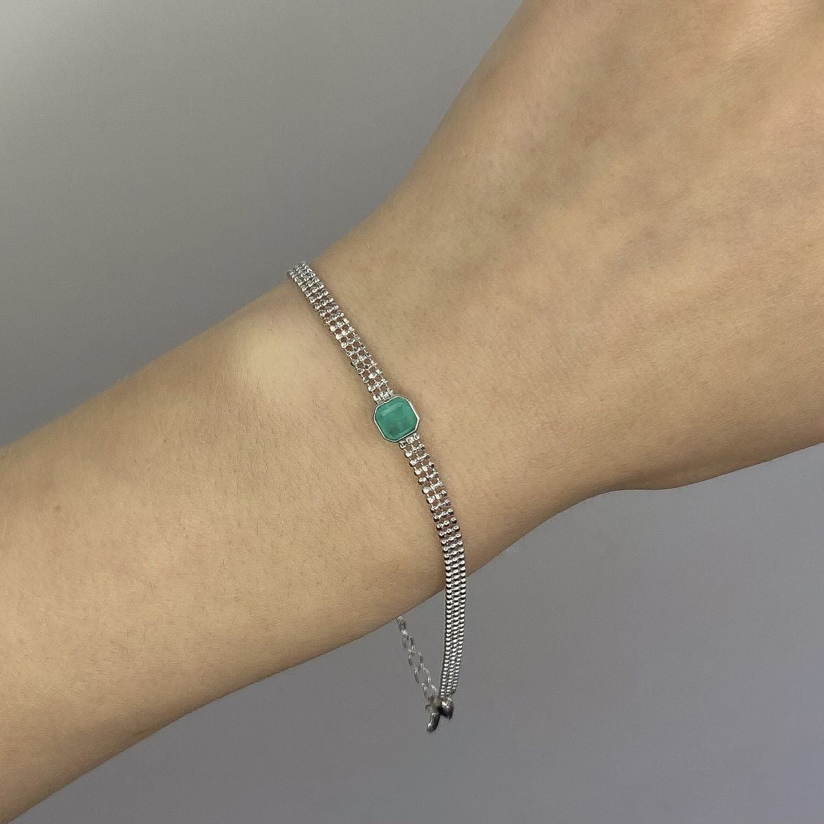 Sterling Silver Rhodium Plated Green CZ Bracelet