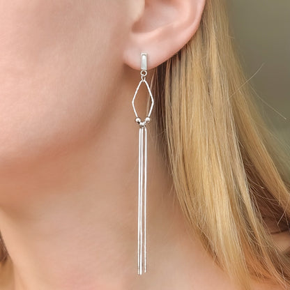 Sterling Silver Rhodium Plated Chain Drop Earrings