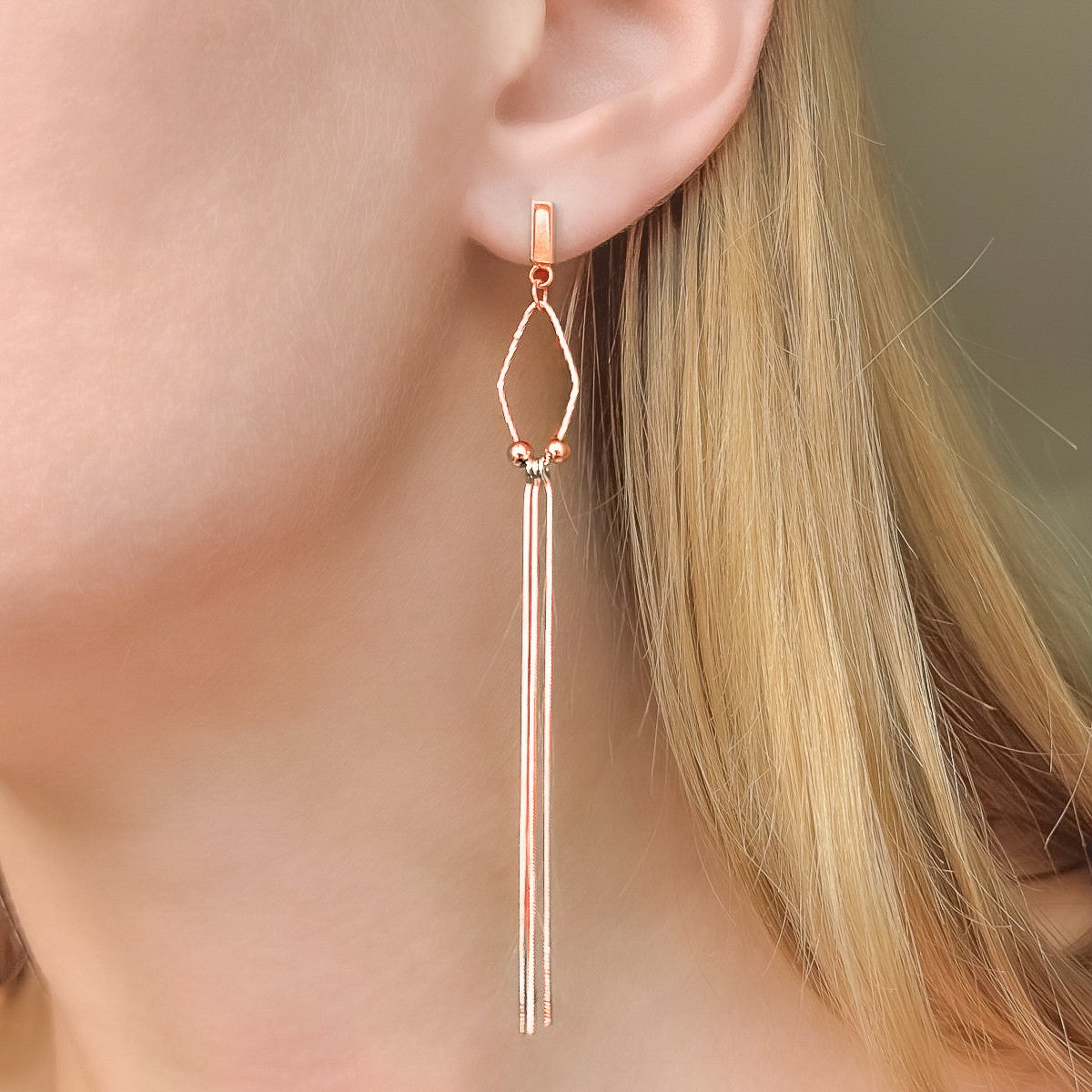 Sterling Silver Rose Gold Plated Chain Drop Earrings