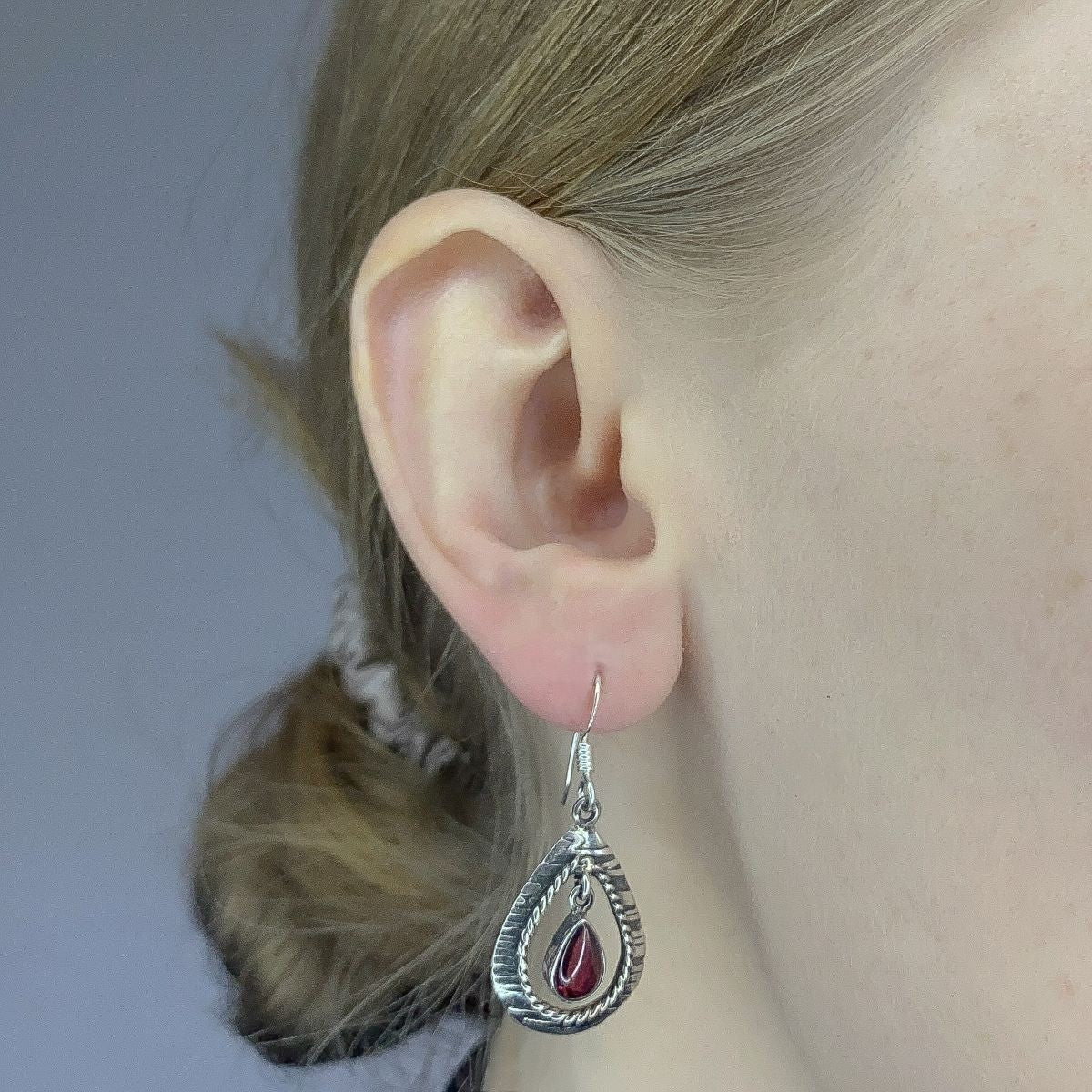 Sterling Silver Garnet Drop Earrings