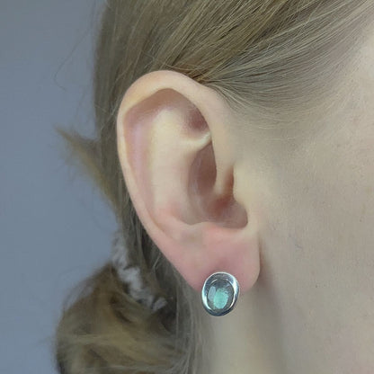 Sterling Silver Oval Labradorite Studs