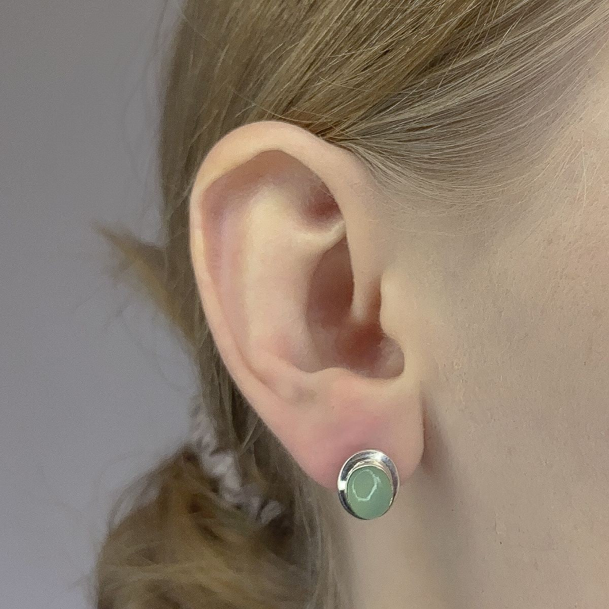 Sterling Silver Oval Chalcedony Studs