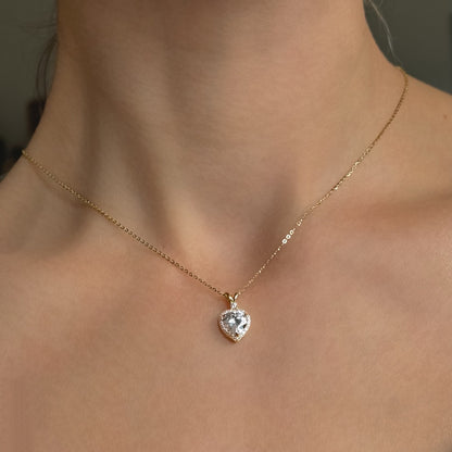 Sterling Silver Gold Plated CZ Heart Necklace