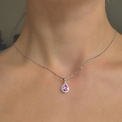 Sterling Silver Rhodium Plated CZ Teardrop Necklace