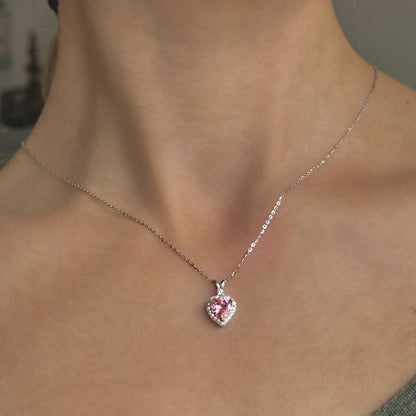 Sterling Silver Rhodium Plated CZ Heart Necklace