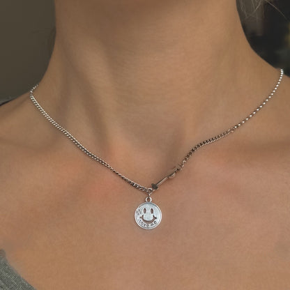 Sterling Silver Rhodium Plated Smile Necklace