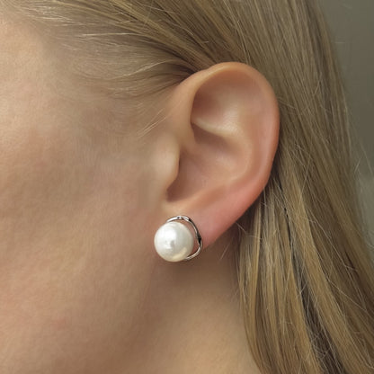 Sterling Silver Rhodium Plated Pearl Imitation Studs