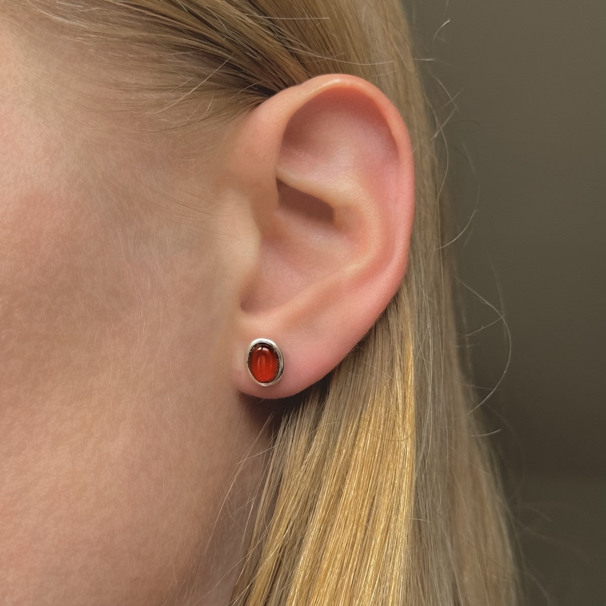 Sterling Silver Oval Carnelian Studs