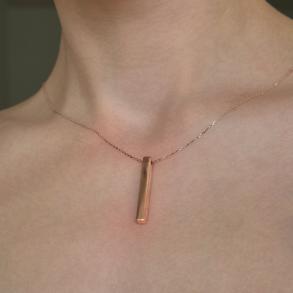 Sterling Silver Rose Gold Plated Stick Necklace