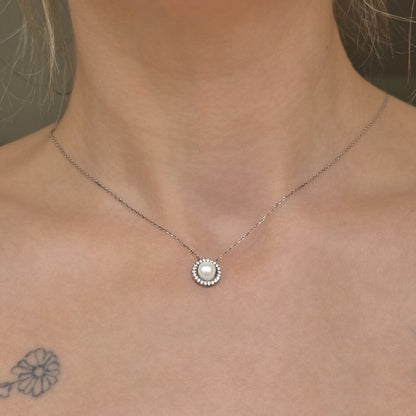 Sterling Silver Rhodium Plated Pearl Necklace