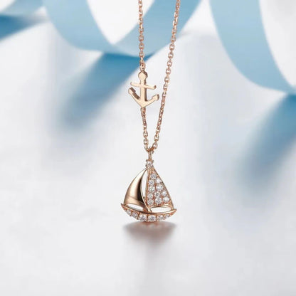 Sterling Silver CZ Sailboat Necklace