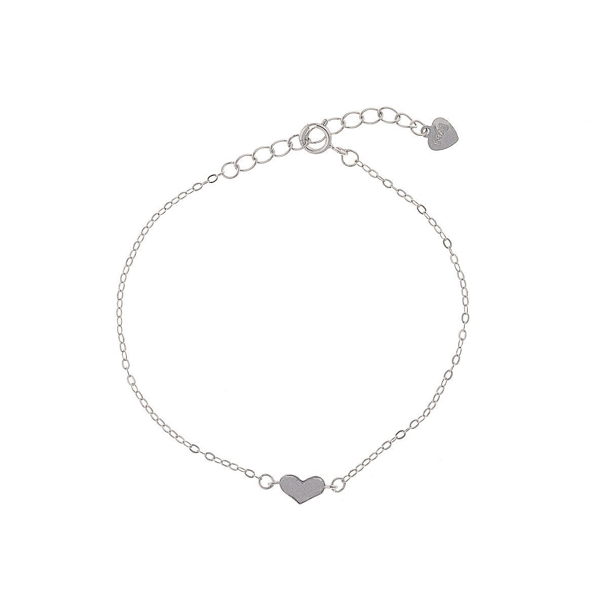 Sterling Silver Rhodium Plated Heart Chain Bracelet