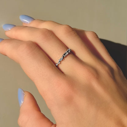 Sterling Silver Rhodium Plated Rectangle CZ Ring