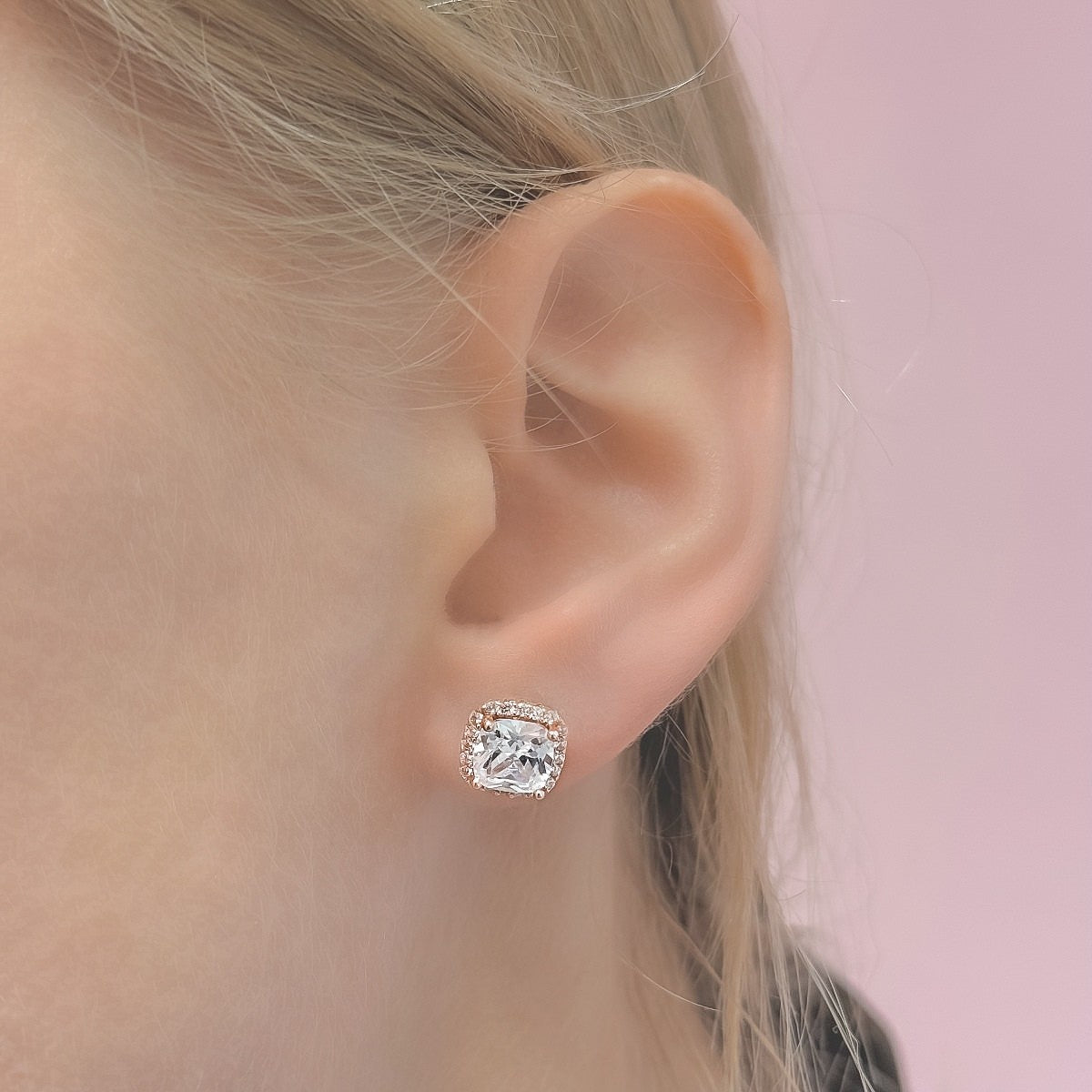 Sterling Silver Rose Gold Plated CZ Cluster Studs