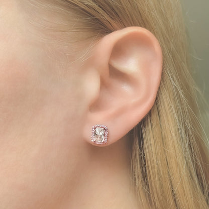 Sterling Silver Rose Gold Plated CZ Cluster Studs