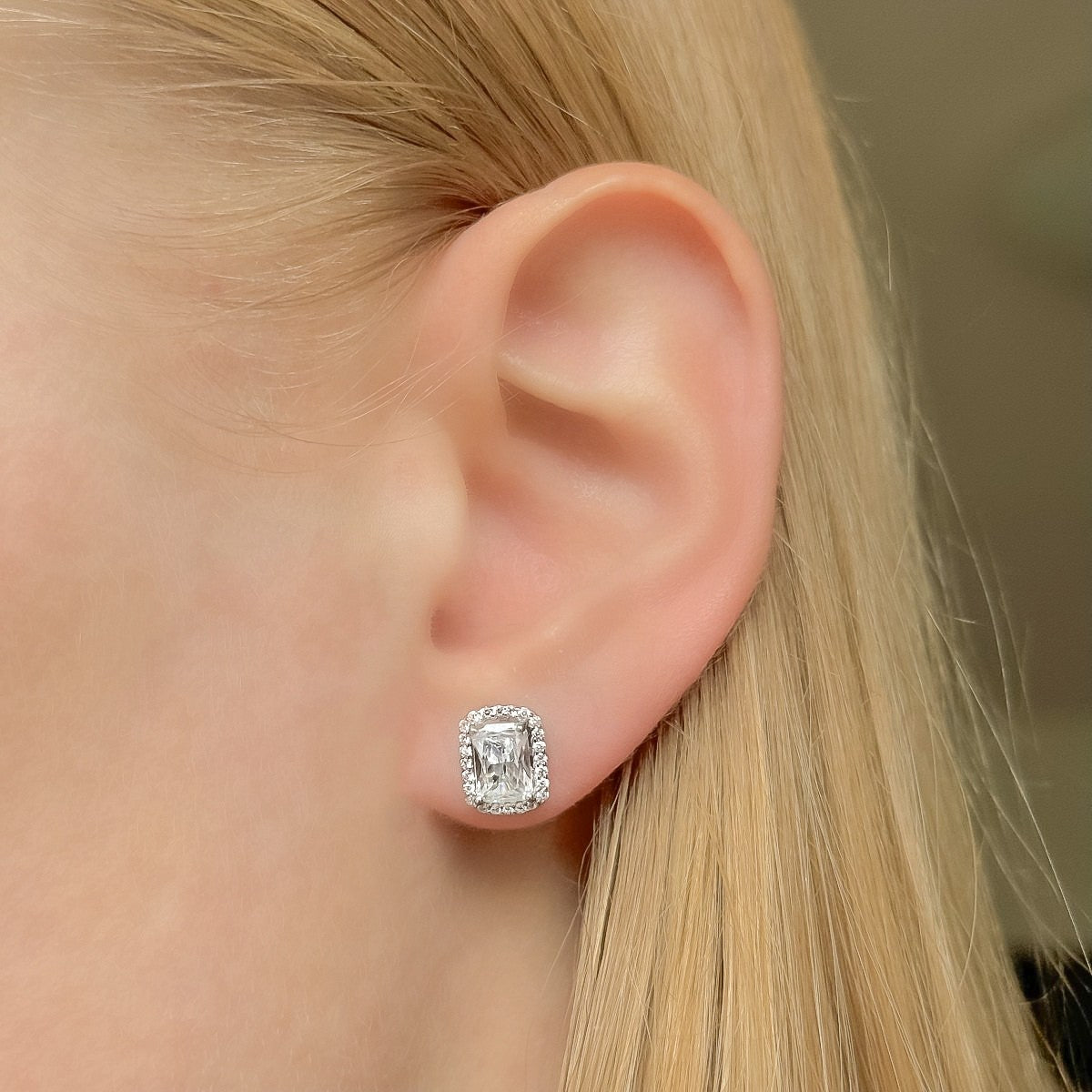 Sterling Silver Rhodium Plated CZ Cluster Studs