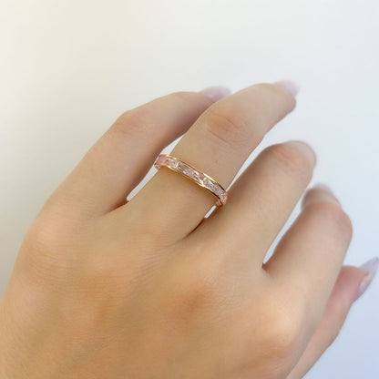 Sterling Silver Rose Gold Plated 3 mm Rectangle CZ Band Ring