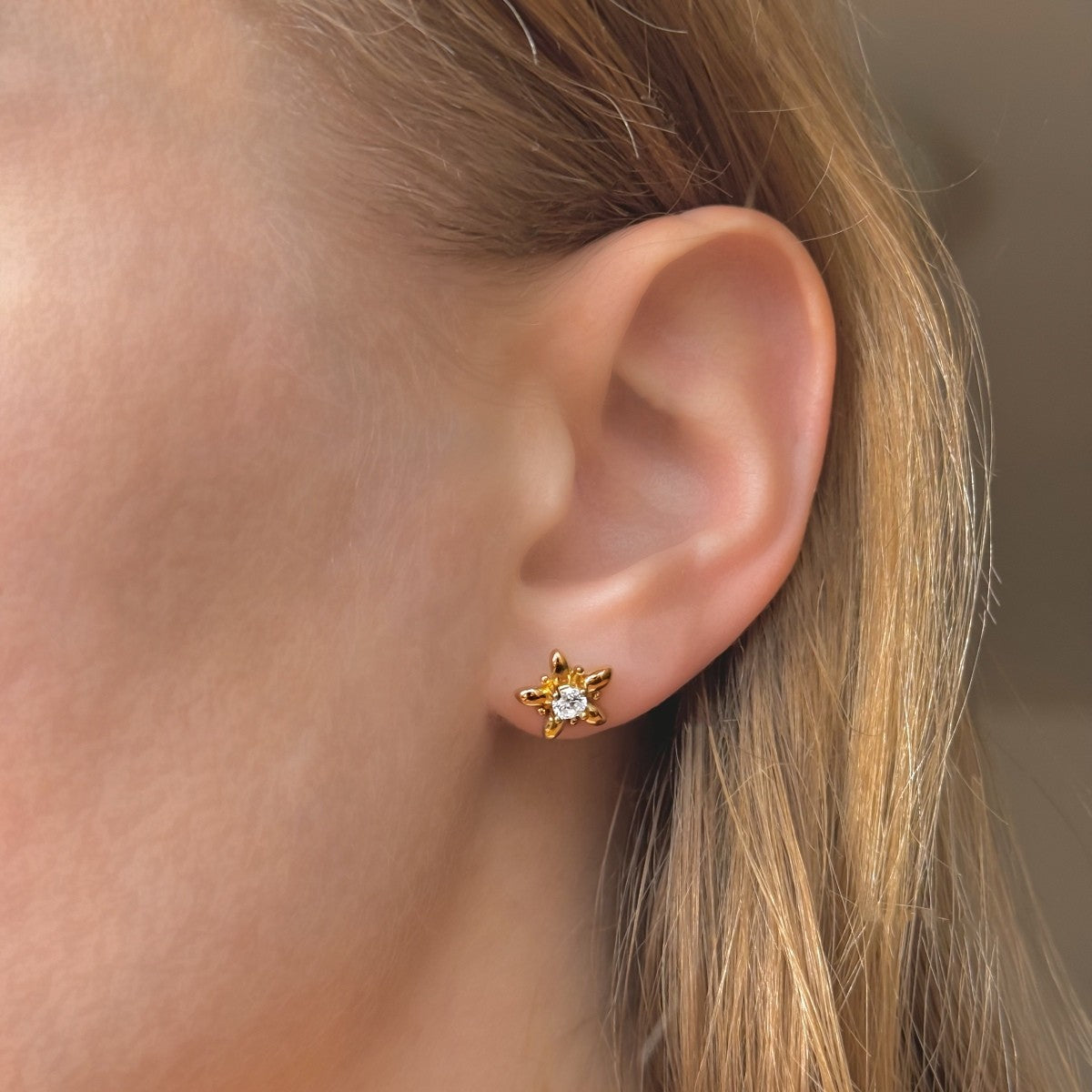 Sterling Silver Gold Plated Flower Studs with CZ