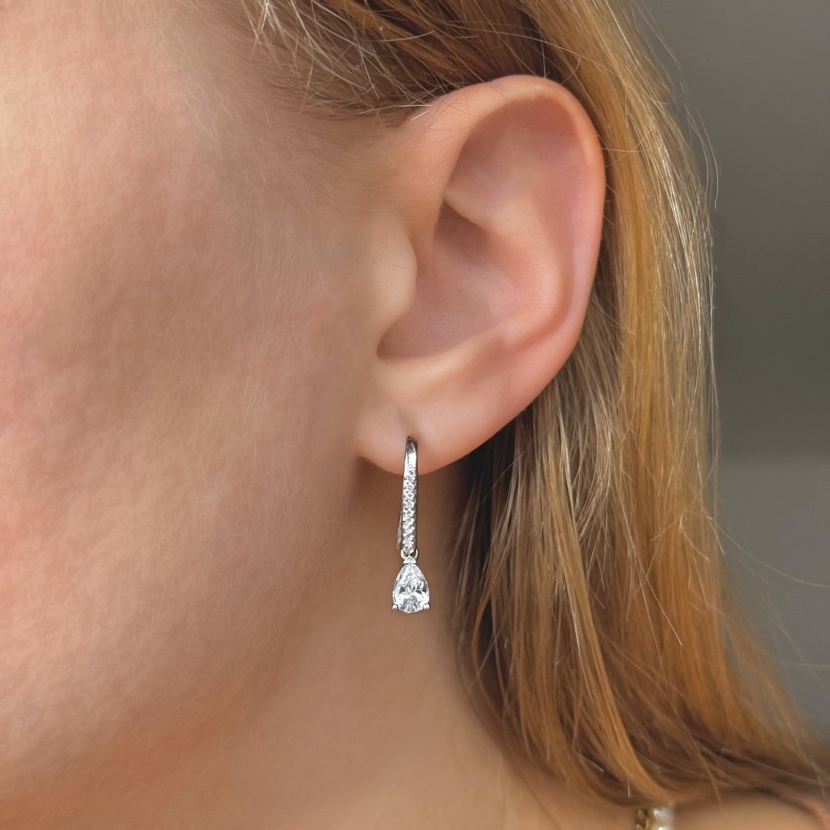 Silver Rhodium Plated CZ Drop Earrings