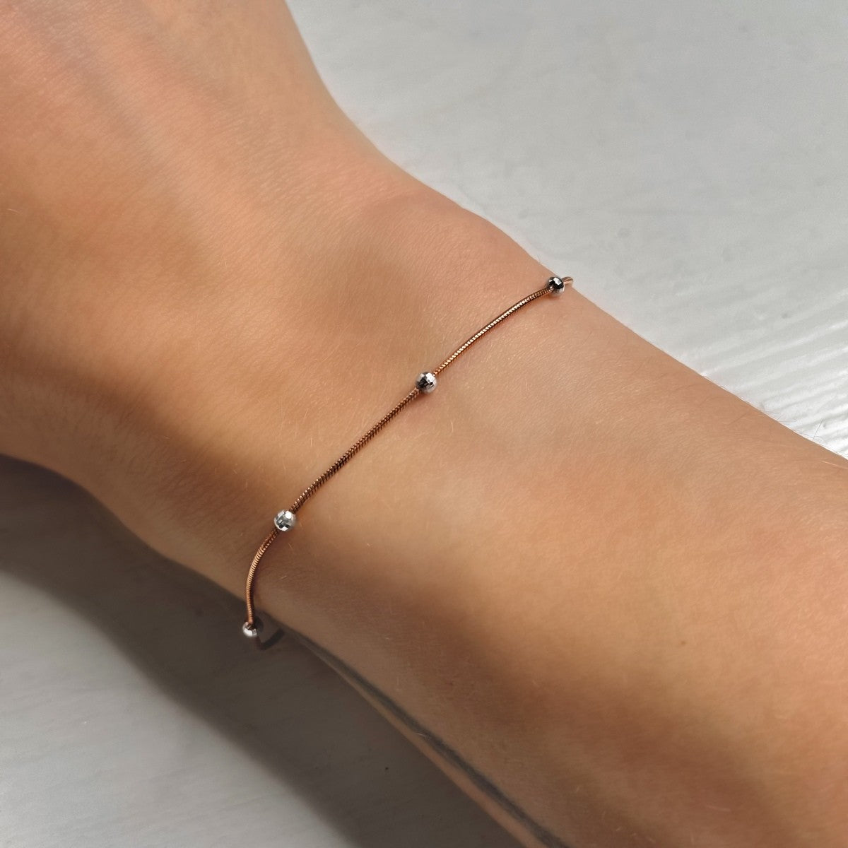 Sterling Silver Rose Gold Plated Bead Snake Bracelet