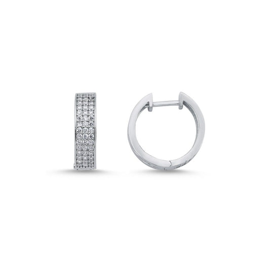 925 - 830 Silver Rhodium Plated Hoops with CZ