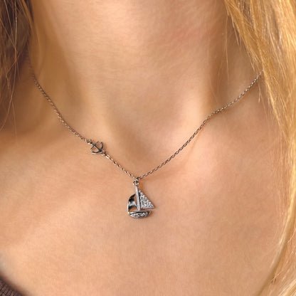 Sterling Silver CZ Sailboat Necklace