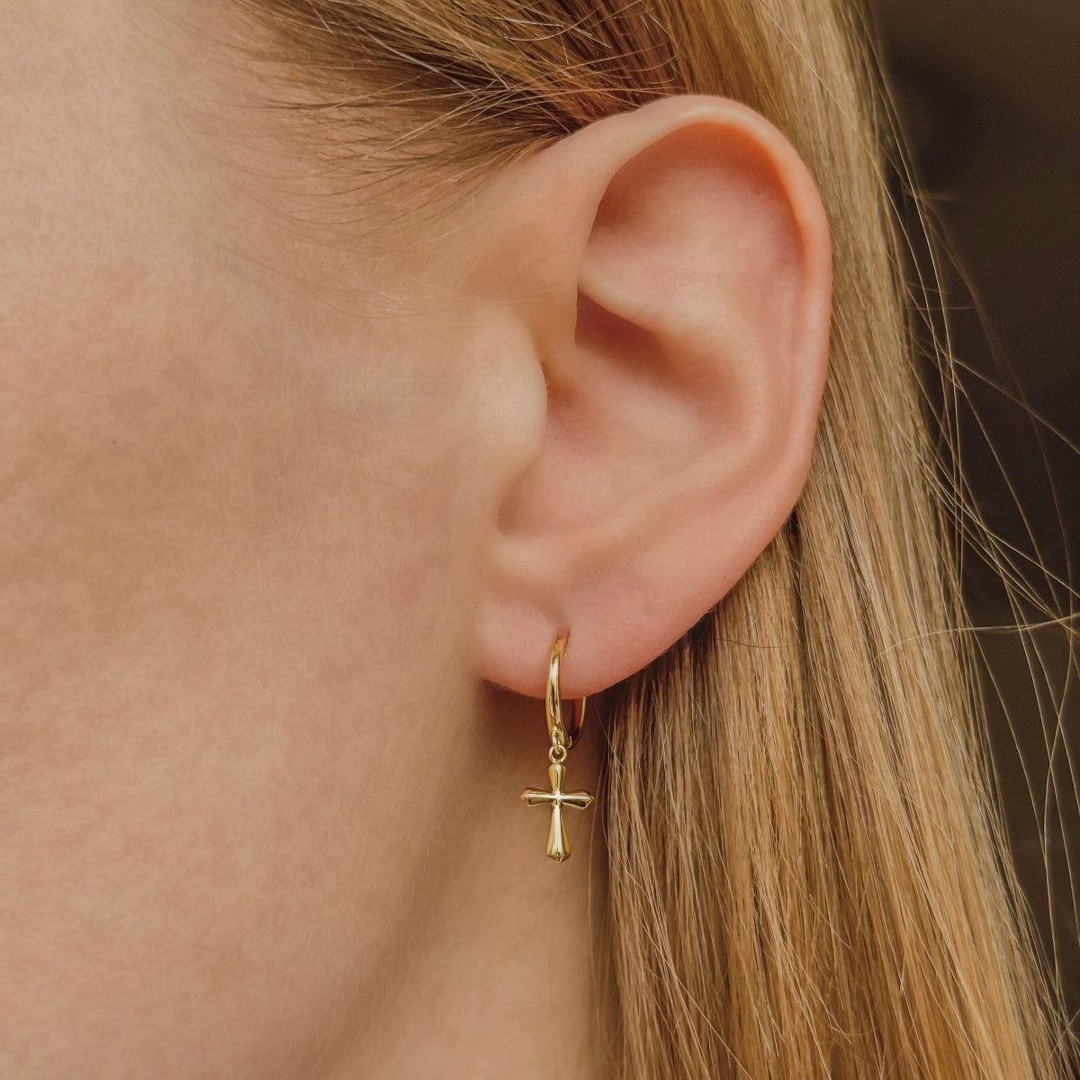 Sterling Silver Gold Plated Hoops with Cross Charms