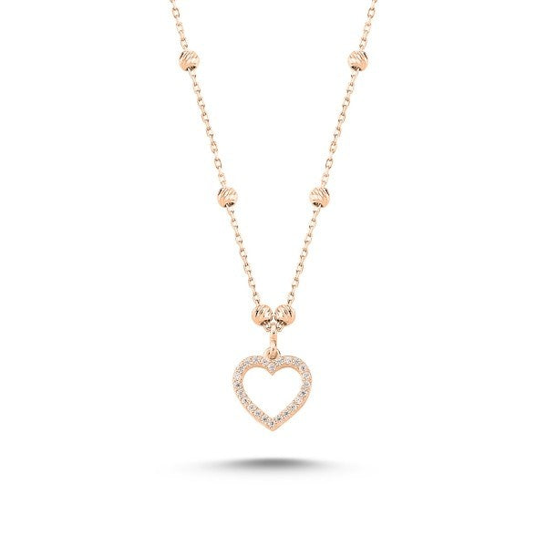 Sterling Silver Rose Gold Plated CZ Heart Necklace