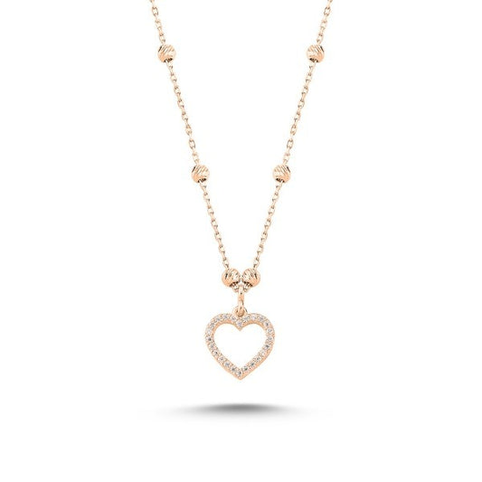 Sterling Silver Rose Gold Plated CZ Heart Necklace