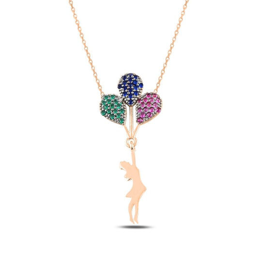 Sterling Silver Rose Gold Plated Lady with Balloons Necklace