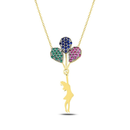 Sterling Silver Gold Plated Lady with Balloons Necklace